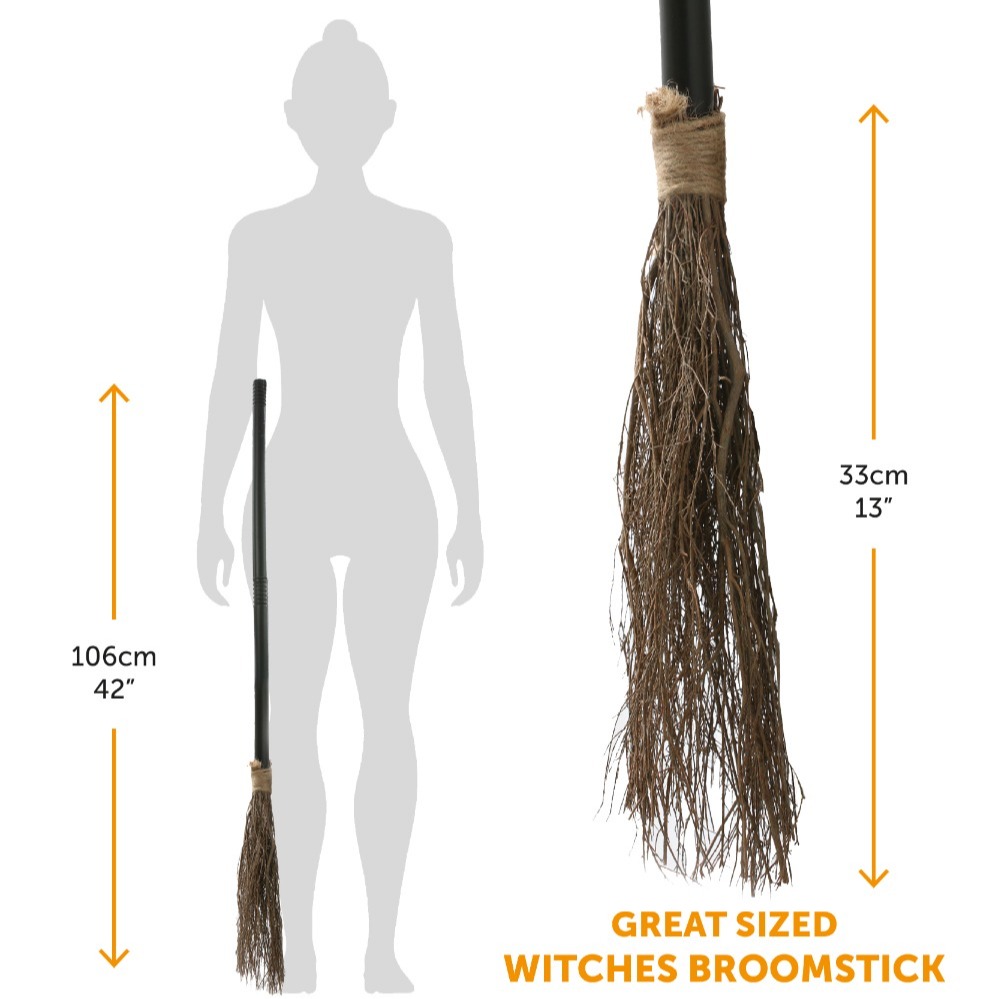 Ladies Witch Costume - Dress Hat, Broom & Green Face Paint