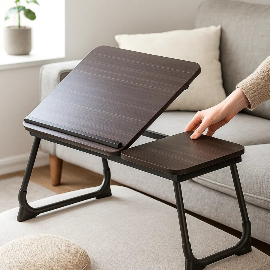 Click to view product details and reviews for Black Folding Laptop Bed Tray Table With Cup Device Slot Portable Lap Desk For Sofa.