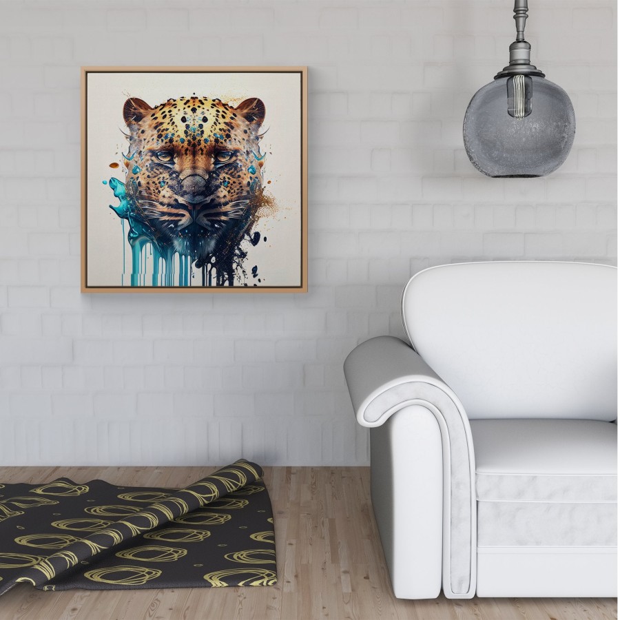 Click to view product details and reviews for Leapoard Face Splashart On Light Background Framed Canvas 16 X 16 Pine.