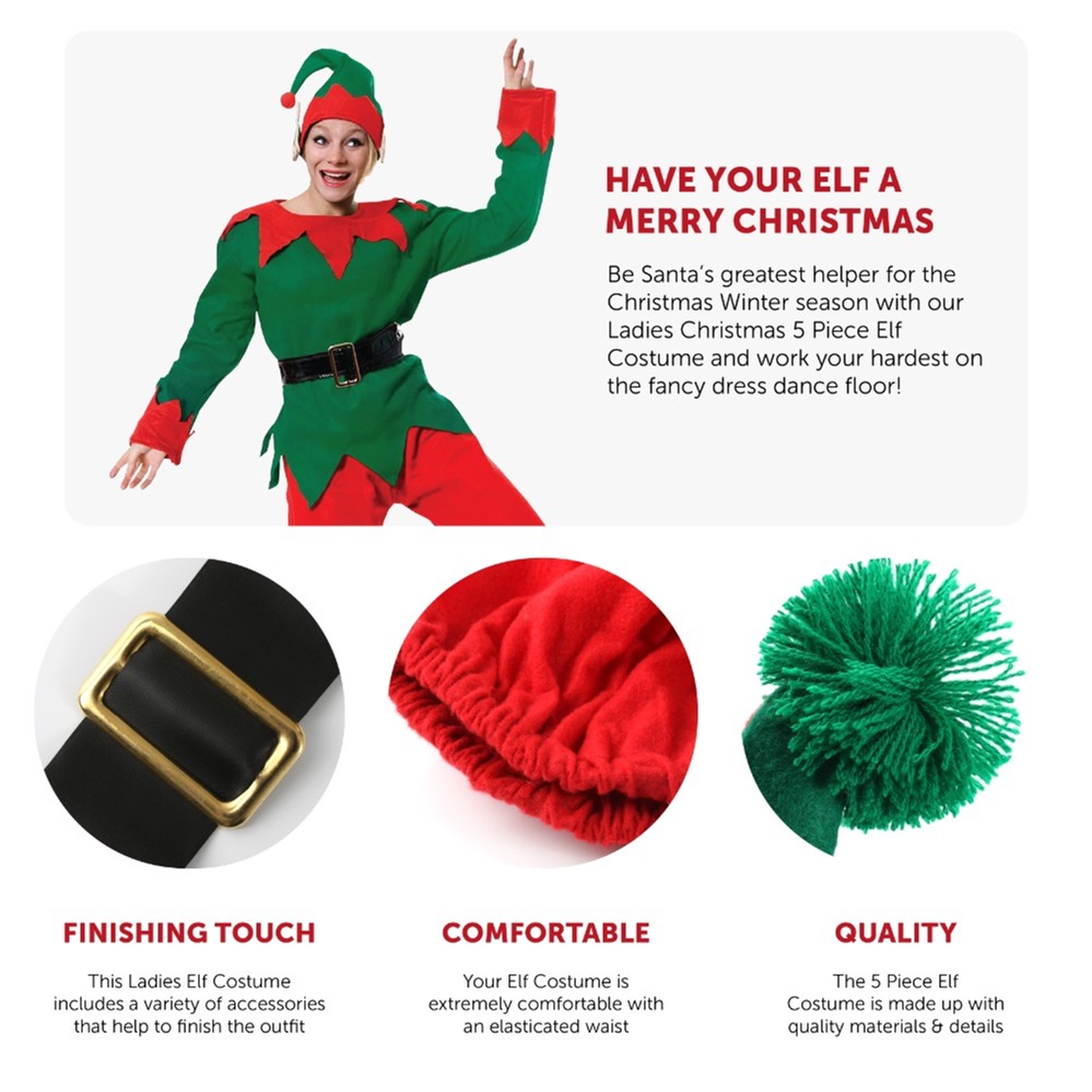 Ladies 5 Piece Elf Costume