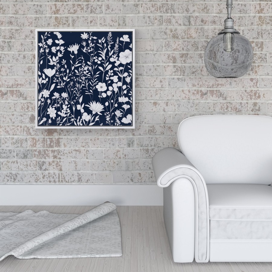 Click to view product details and reviews for Blue And White Floral Silhouette Framed Canvas 16 X 16 White.