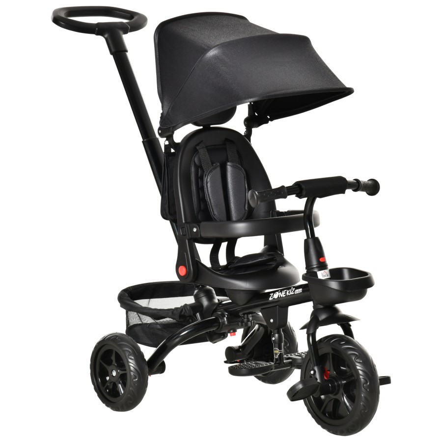 HOMCOM 4 in 1 Kids Tricycle w/ Push Handle Brake Clutch Footrest Handrail Belt