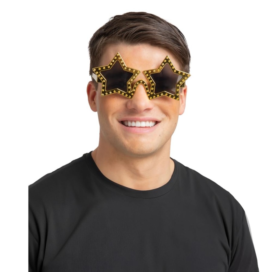 Click to view product details and reviews for Adults Gold Star Shades Sunglasses Diamante Pop Disco Fancy Dress.