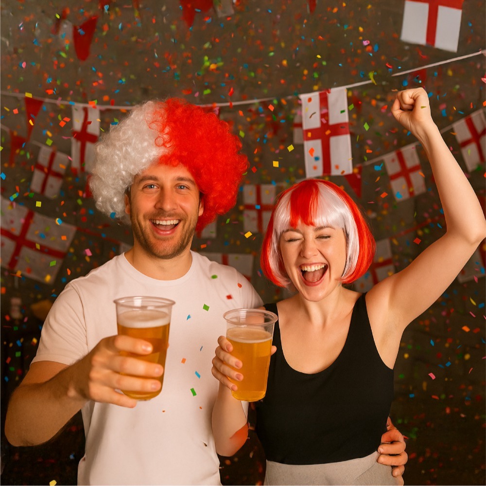 England Flag Afro Wig & Red Bob Wig Duo