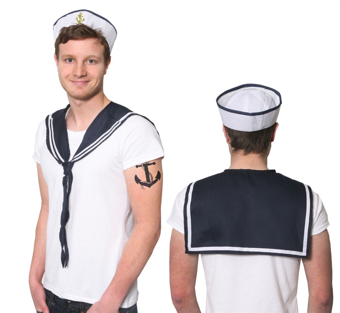 Sailor Hat & Neck Scarf Unisex Doughboy Fancy Dress Costume Set – Navy Nautical Outfit