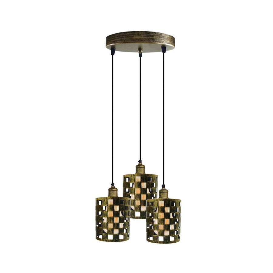 Click to view product details and reviews for Industrial Vintage Retro Light 3 Way Cage Pendant Round Ceiling E27 Base3942 Yes Brushed Brass.