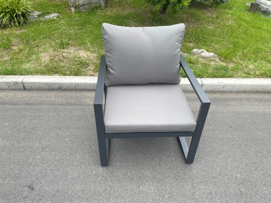 Fimous Aluminum Outdoor Garden Furniture Single Arm Chair Sofa With Seat And Back Cushion Dark Grey