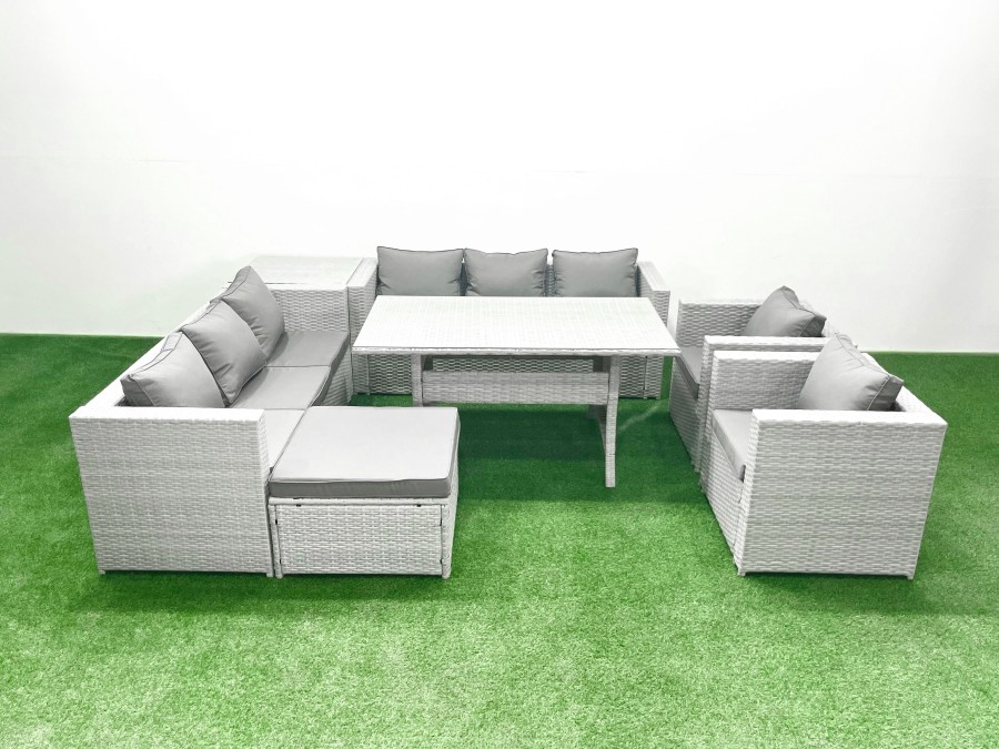 Click to view product details and reviews for Fimous Rattan Garden Furniture Set Outdoor 8 Seater Patio Dinin G Sofa Sets With Dining Table 2 Chairs Side Table Big Footstool Light Grey Mixed.