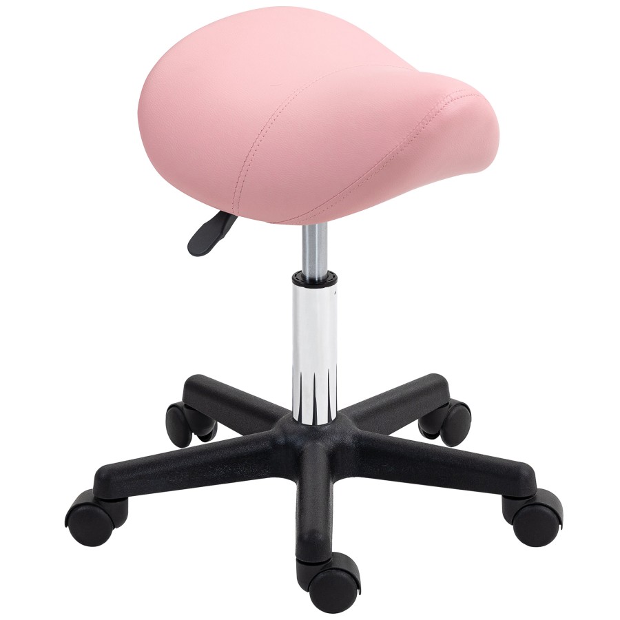 Click to view product details and reviews for Homcom Saddle Stool Pu Leather Adjustable Rolling Salon Chair With Steel Frame For Massage Spa Beauty And Tattoo Pink.