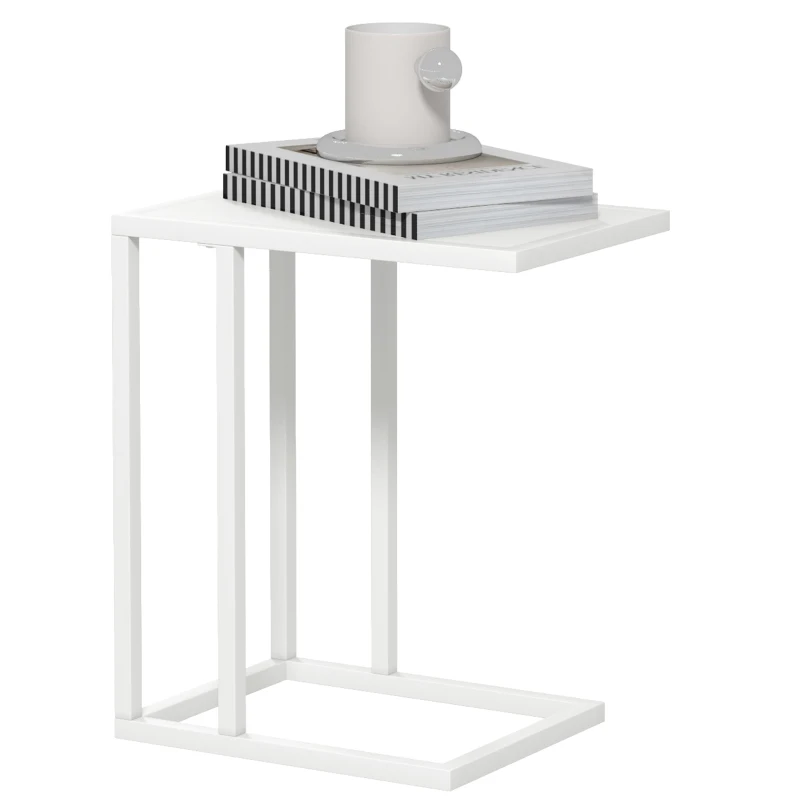 Click to view product details and reviews for C Shape Bedside Table W Metal Frame Wood Effect Top Sofa Narrow Snack End Table For Living Room In White By Homcom.