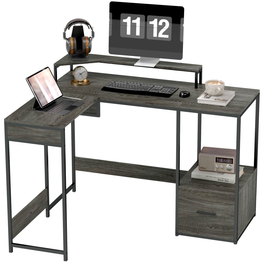 Click to view product details and reviews for L Shaped Desk Liftable Desktop Drawer Charcoal.