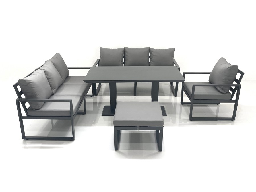 Click to view product details and reviews for Fimous Outdoor Garden Furniture Set Aluminium Lounge Sofa Adjustable Rising Lifting Dining Table Sets With Big Footstool Dark Grey.