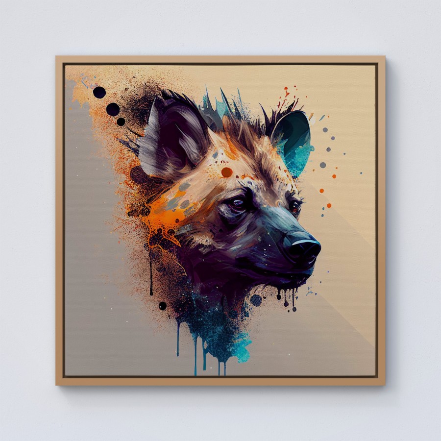 Click to view product details and reviews for Hyena Face Splashart Light Background Framed Canvas 10 X 10 Pine.