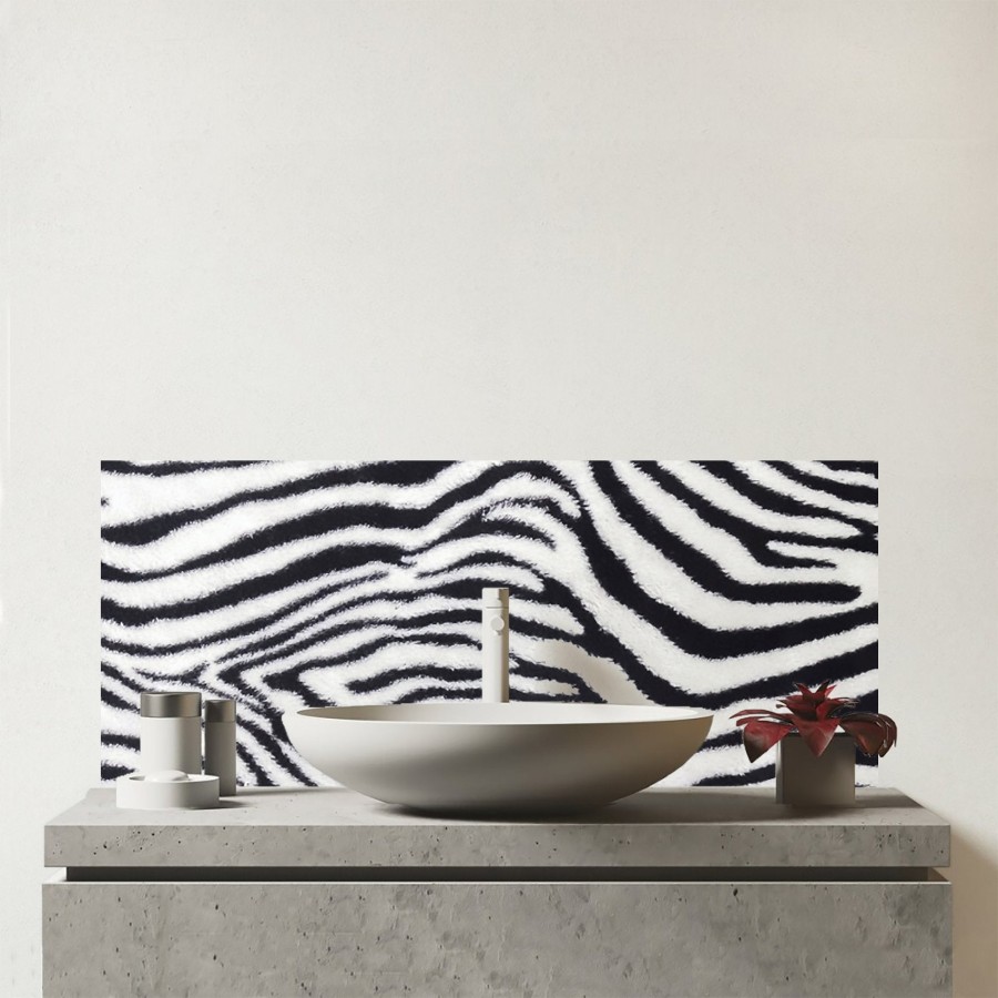 Click to view product details and reviews for Zebra Texture Pattern Glass Bathroom Splashback.