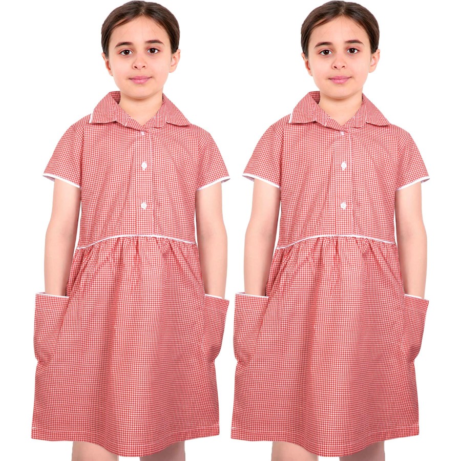Click to view product details and reviews for Kids Girls Pack Of 2 Uniform School Dress Gingham Dress With Matching Scrunchies 13 14 Years Red.