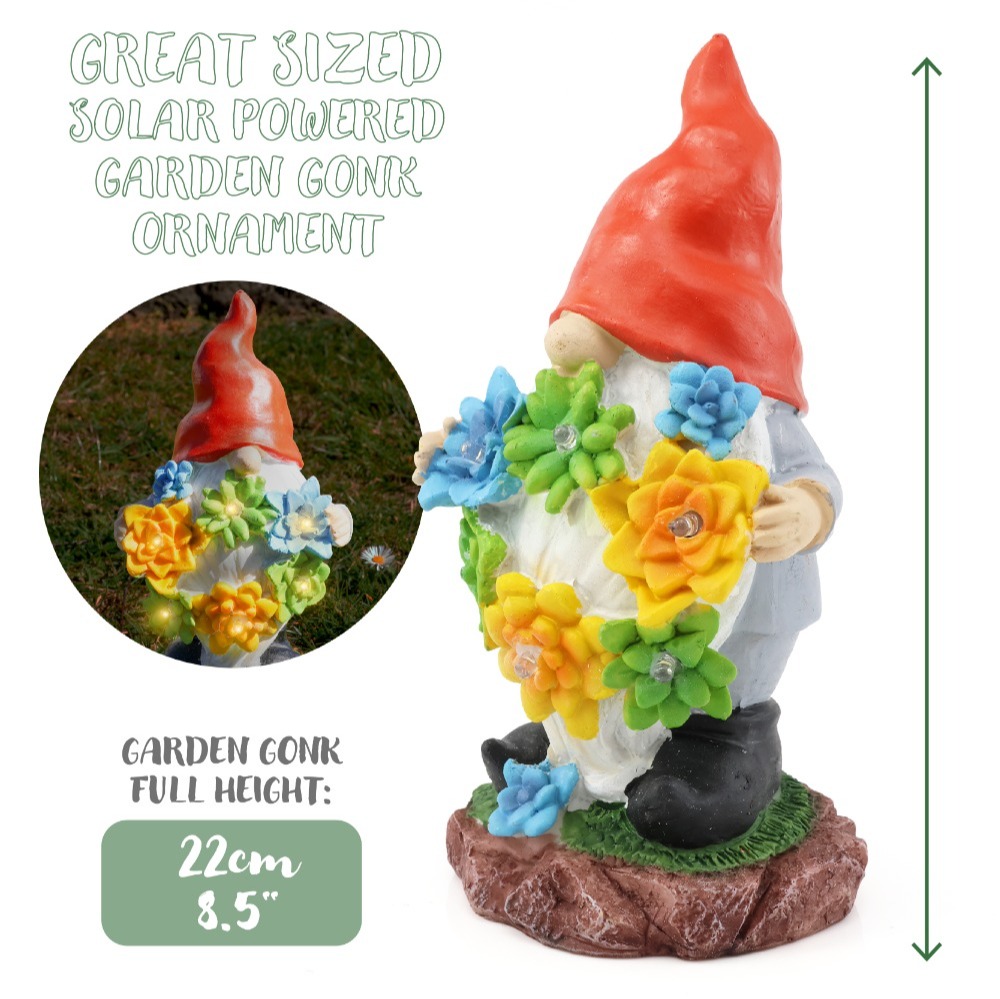 2 Pack Garden Gonk Ornaments (33cm & 22cm) – Resin Gnome Decorations with Solar Light for Outdoor or Indoor Use
