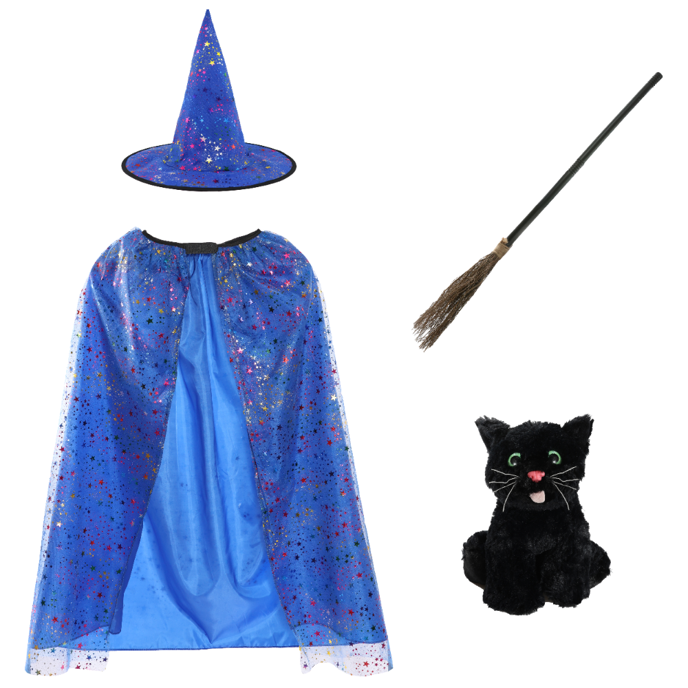 Click to view product details and reviews for Girls Blue Witch Costume Set Black Cat Broom.