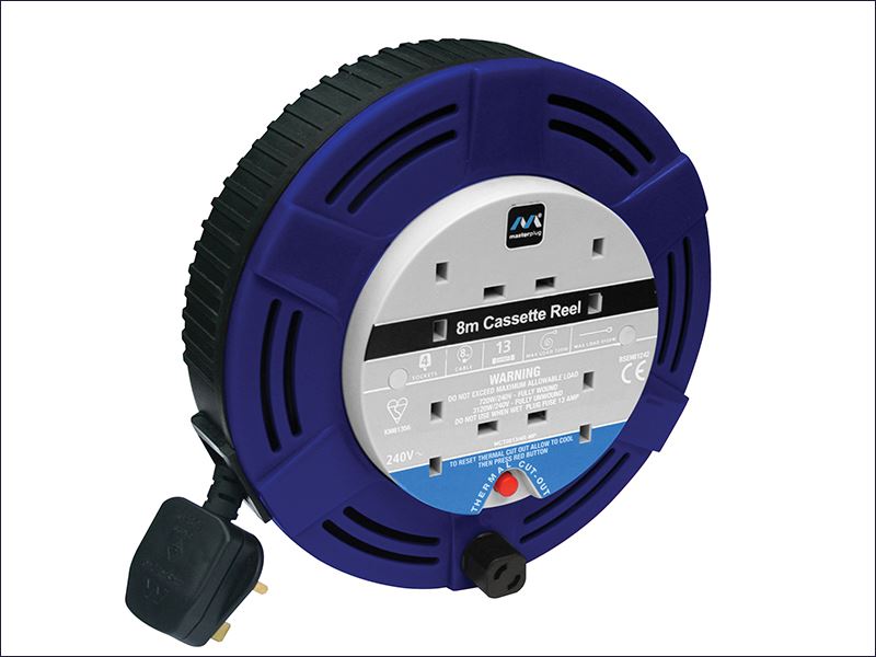 Cassette Cable Reel 8 Metre 4 Socket Thermal Cut-Out Blue 13A 240 Volt MSTMCT08134R