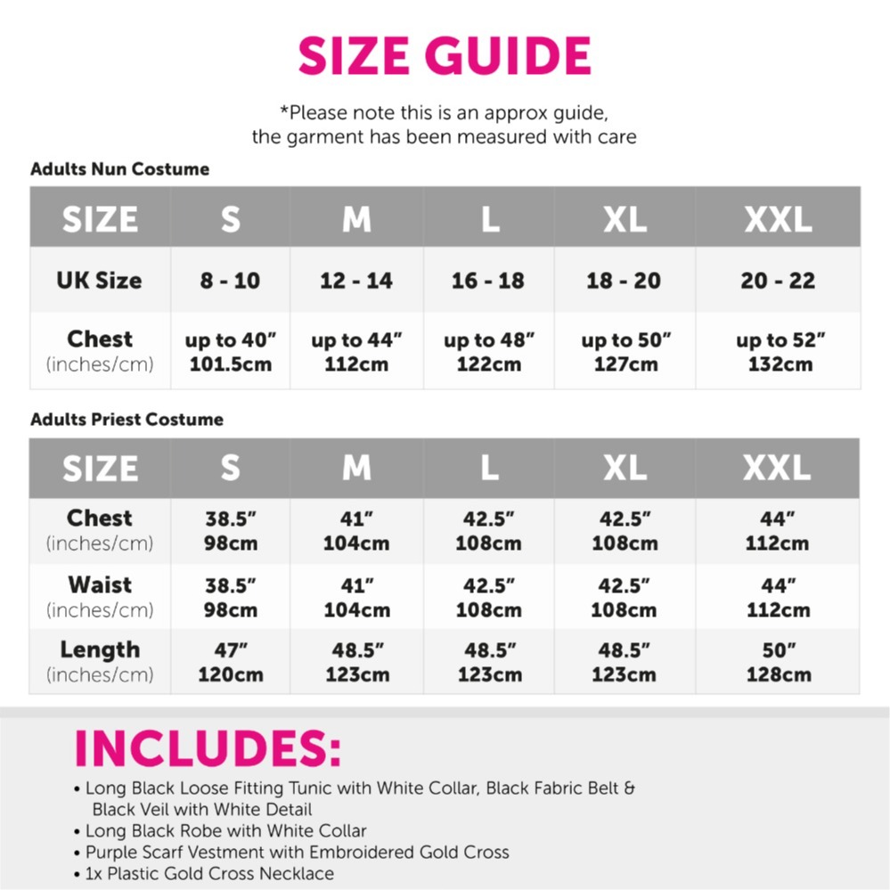 Adults Priest & Nun Couples Costume with Cross Necklace