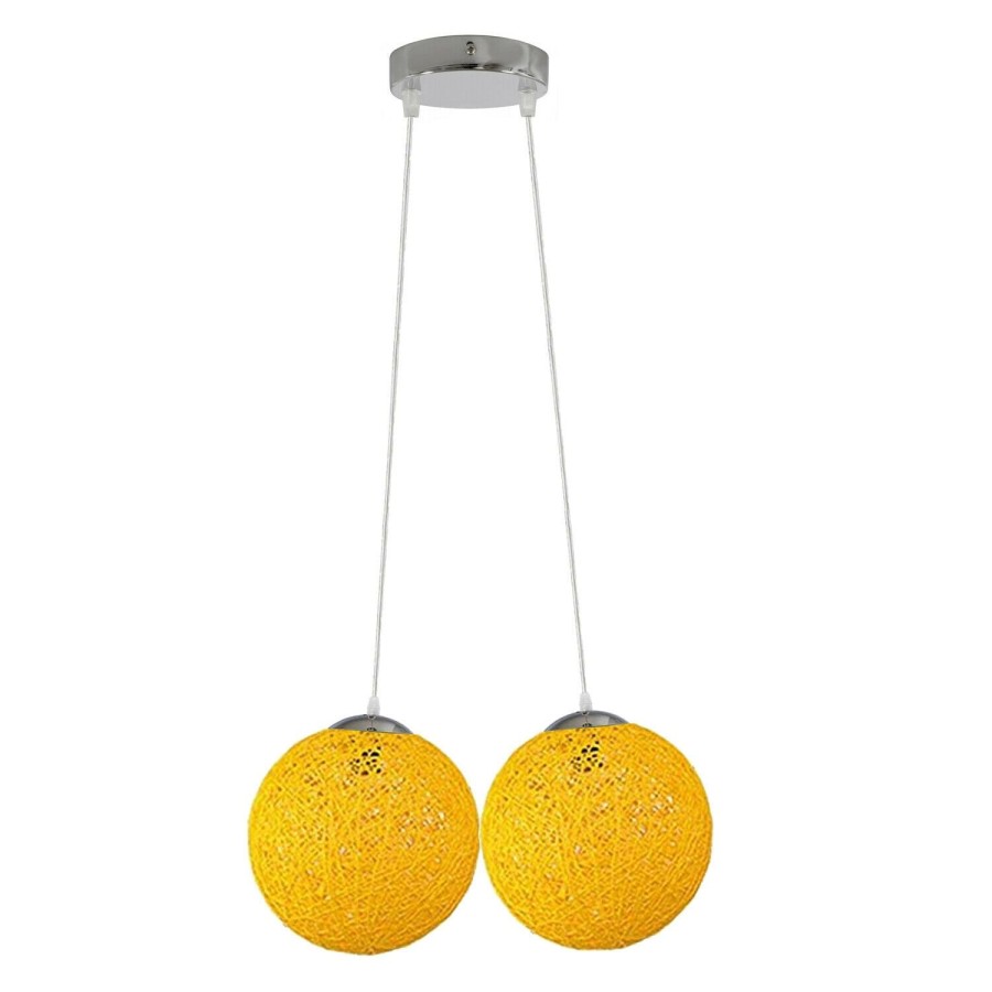 Click to view product details and reviews for Modern Industrial Rattan Wicker Woven Ball Globe Two Outlet Pendant Light Hanging Ceiling Lamp For Bedroom Kitchen Study Room1331 Yellow With B.