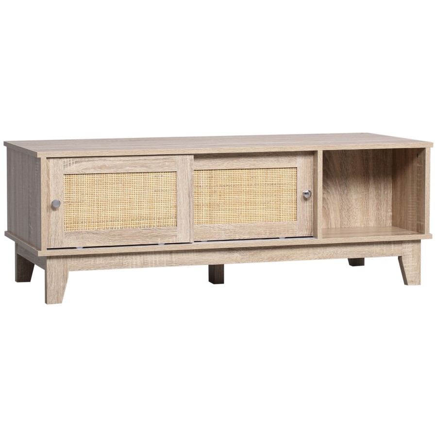 Click to view product details and reviews for Homcom Coffee Table With Storage Tea Table With Sliding Doors Natural Rattan.