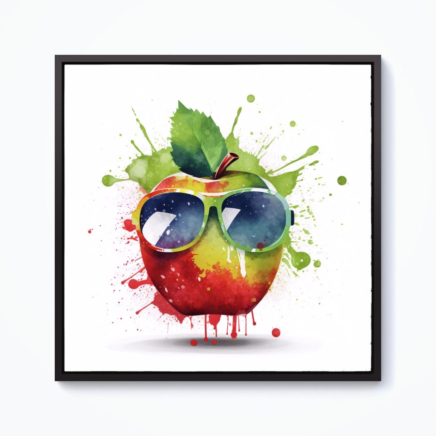 Click to view product details and reviews for Apple In Glasses Splashart Framed Canvas 10 X 10 Black.