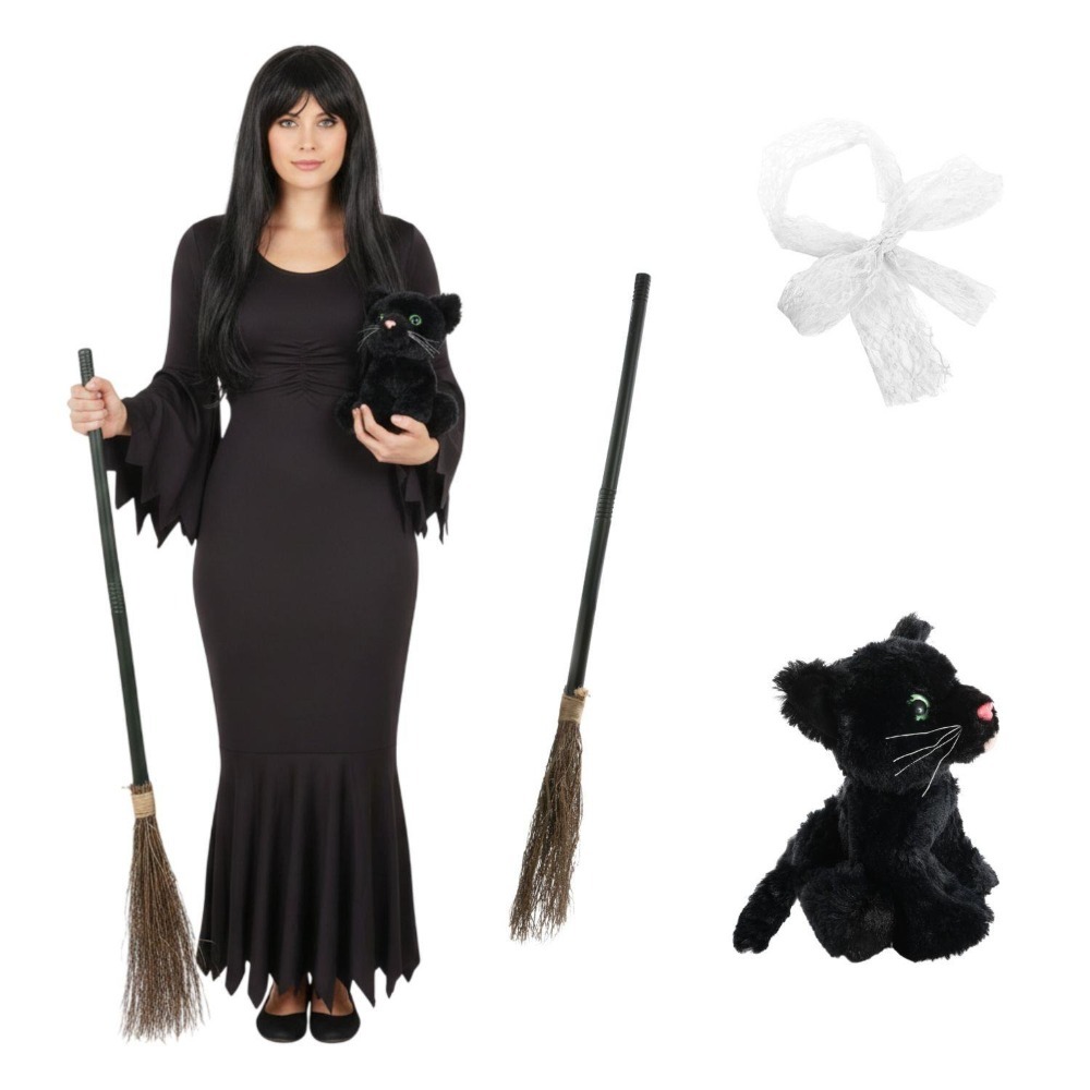 Click to view product details and reviews for Ladies Hooky Witch Costume 4 Pcs Dress Broom Cat Toy Hair Bow Large.