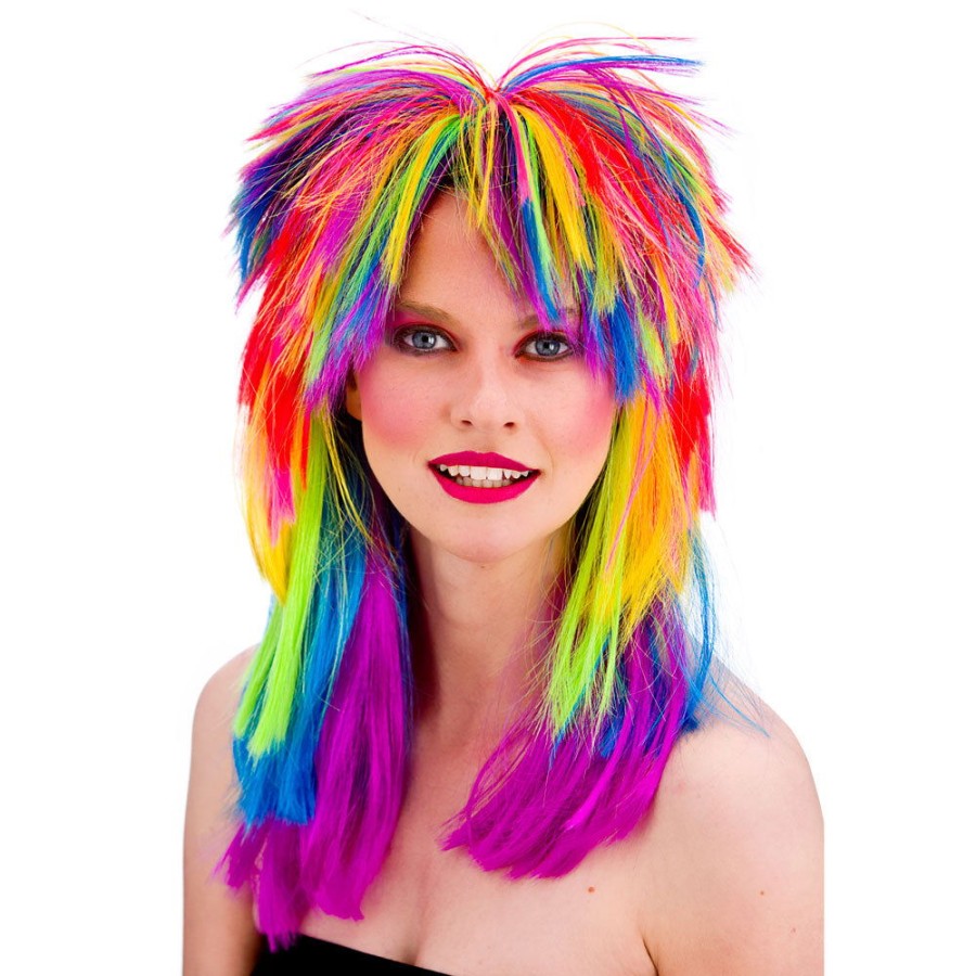 Click to view product details and reviews for Unisex 1980s Pop Wig Rainbow Multi Coloured.