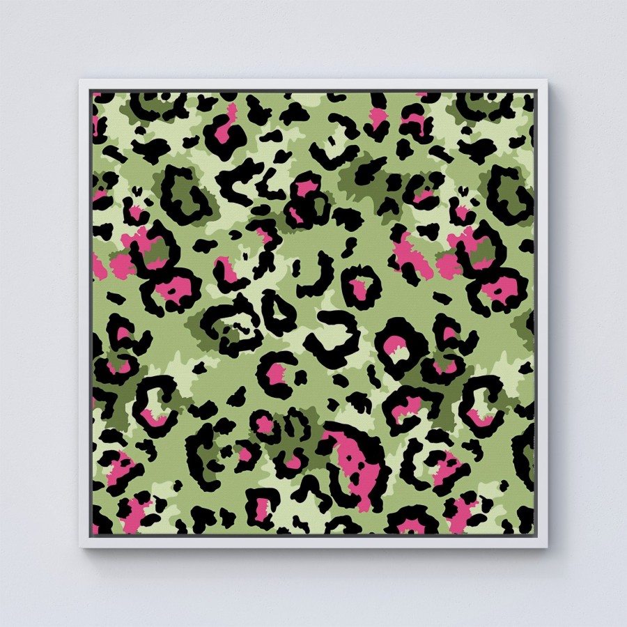 Click to view product details and reviews for Green And Pink Leopard Print Framed Canvas 10 X 10 White.
