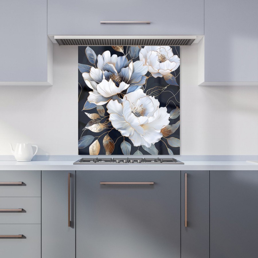 Click to view product details and reviews for Elegant Floral Symphony In Blue And Gold Kitchen Splashback W900mm X H750mm.