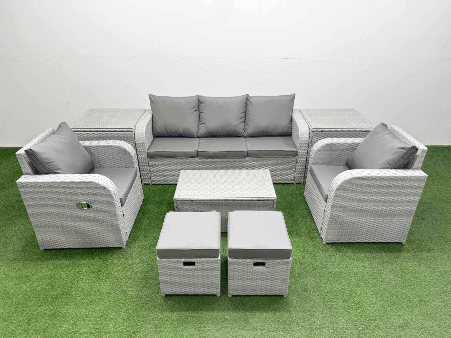 Click to view product details and reviews for Fimous Pe Rattan Garden Furniture Set Reclining Chair Sofa Lounge Sofa Set Oblong Coffee Table 2 Side Table 2 Small Stools Light Grey. Click to view product details and reviews for Fimous Pe Rattan Garden Furniture Set Reclining Chair Sofa Lounge Sofa Set Oblong Coffee Table 2 Side Table 2 Small Stools Light Grey.