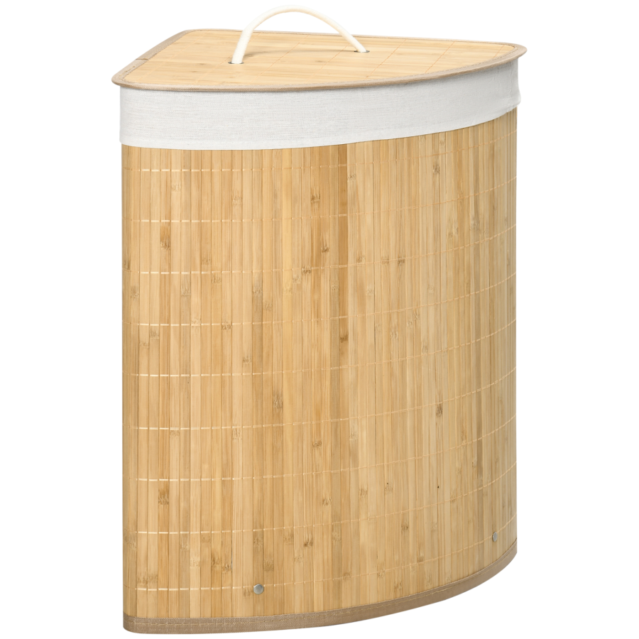 Coffire Homcom Bamboo Laundry Basket With Lid, 55 Litres Laundry Hamper With Removable Washable Lining, Corner Washing Baskets, 38 X 38 X 57Cm, Natural