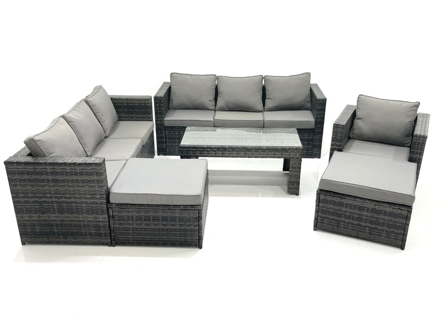 Click to view product details and reviews for Fimous 9 Seater Rattan Garden Outdoor Furniture Set With 3 Seater Sofa Coffee Table 2 Big Footstool.