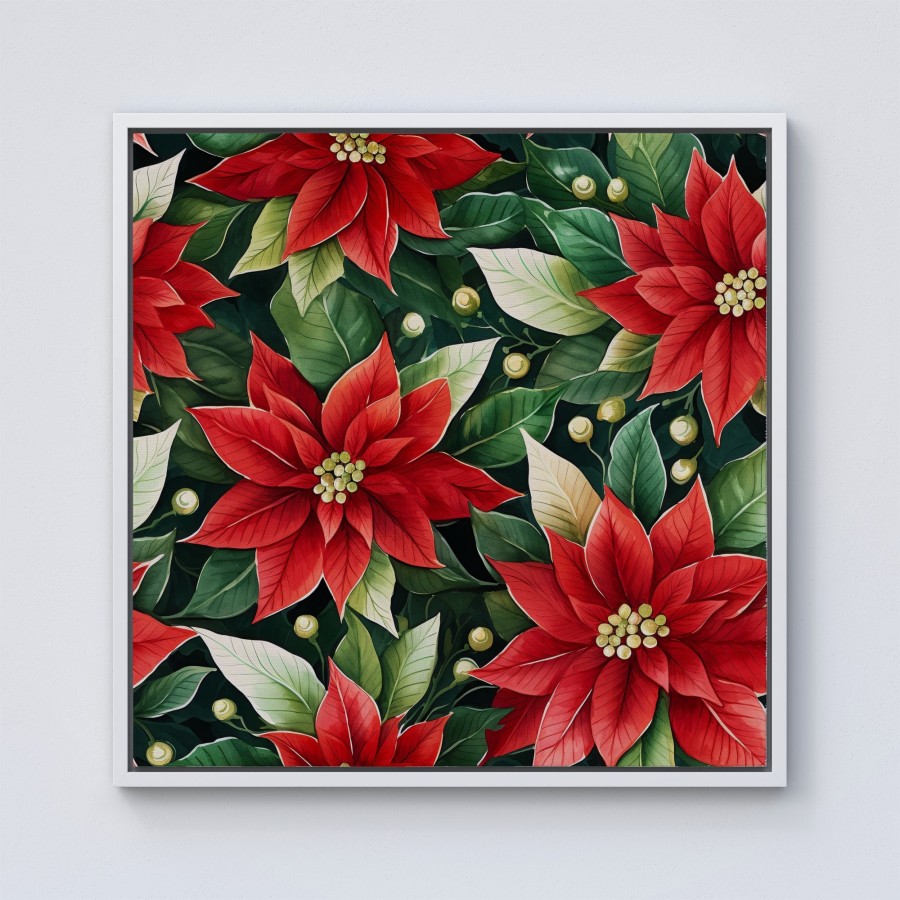 Poinsetta Watercolour Framed Canvas