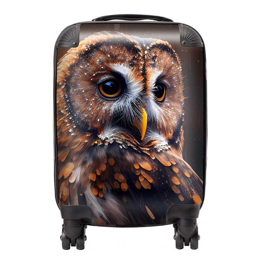 Click to view product details and reviews for Tawny Owl Face Splashart Dark Background Suitcase Small.