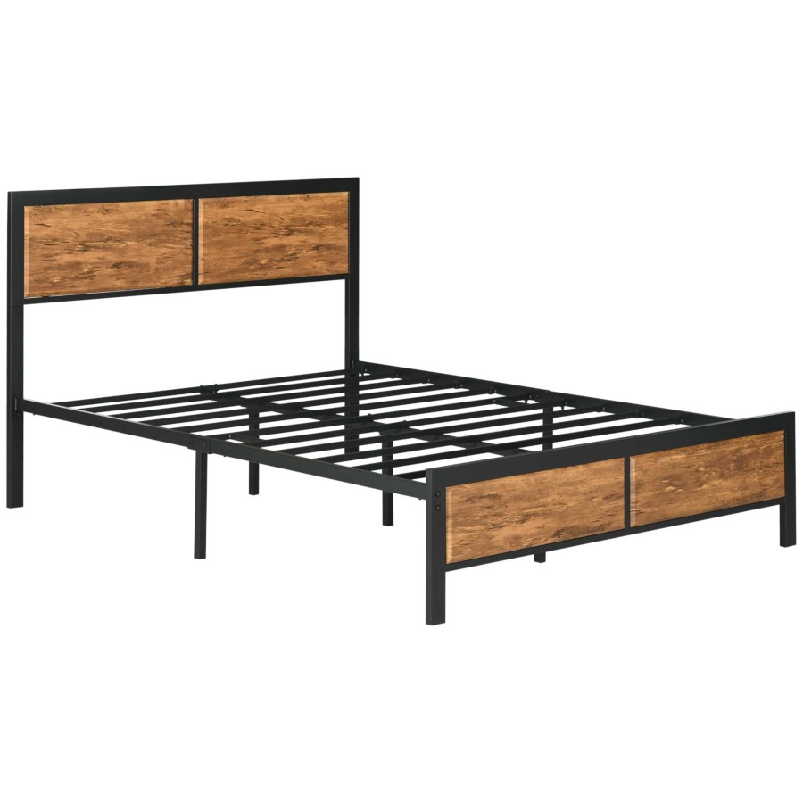 Click to view product details and reviews for Homcom King Size Bed Frame Steel Bed Base With Headboard 160 X 207cm Brown.