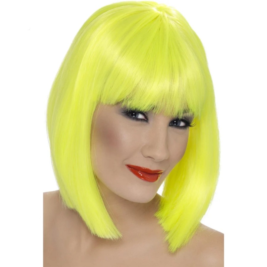 Click to view product details and reviews for Womens Glam Fancy Dress Wig Neon Yellow Short Blunt Style With Fringe.