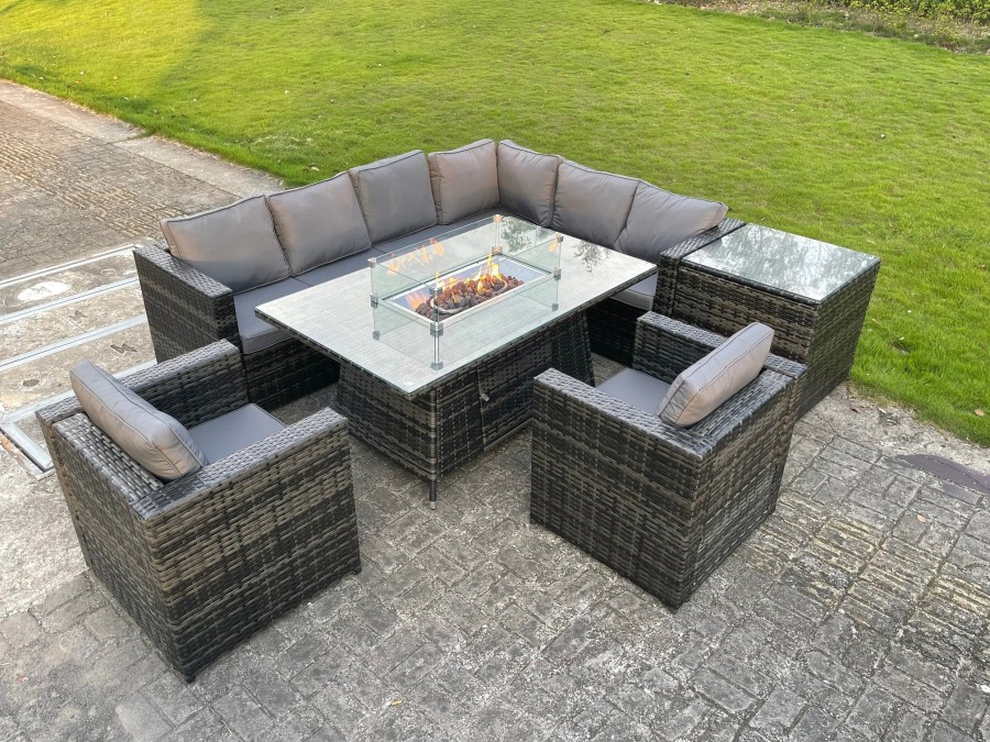 Click to view product details and reviews for Fimous Outdoor Rattan Garden Corner Furniture Gas Fire Pit Dining Table Gas Heater Sets 8 Seater Lounge Chairs Side Table Dark Grey. Click to view product details and reviews for Fimous Outdoor Rattan Garden Corner Furniture Gas Fire Pit Dining Table Gas Heater Sets 8 Seater Lounge Chairs Side Table Dark Grey.