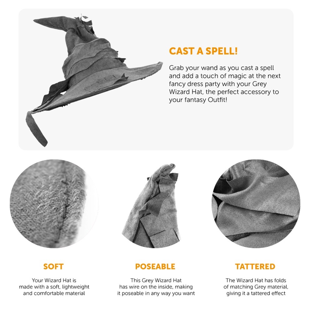thumbnail image 2 of Wool Blend Wide Brim Witch Hat For Halloween | Wizard Cap Costume Accessory 2 of 3