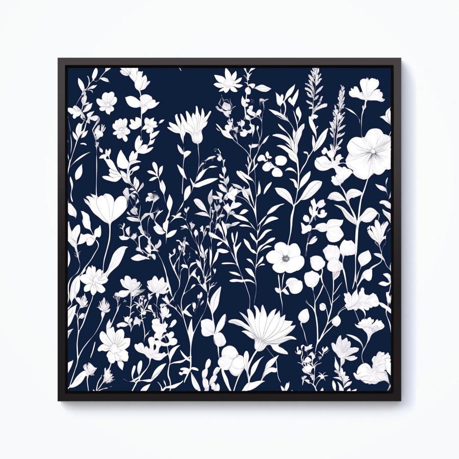 Click to view product details and reviews for Blue And White Floral Silhouette Framed Canvas 10 X 10 Black.