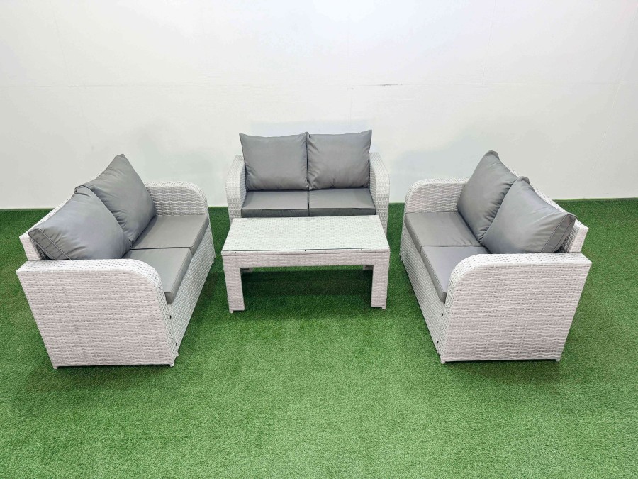 Click to view product details and reviews for Fimous 6 Seater Pe Wicker Rattan Furniture Sofa Sets With Oblong Coffee Table 2 Seater Love Sofa Light Grey.
