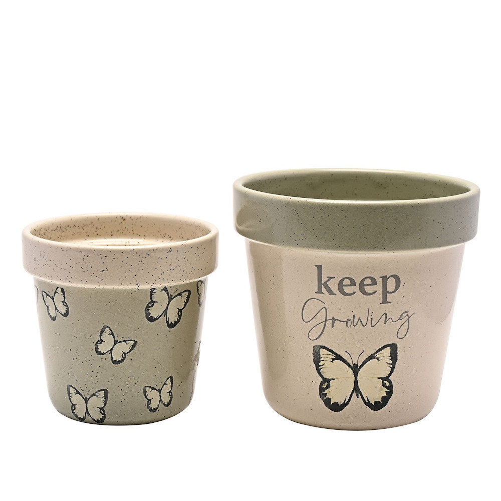 Ceramic Plant Pots Decorative Planters Butterfly Design 2 Sizes Country Living
