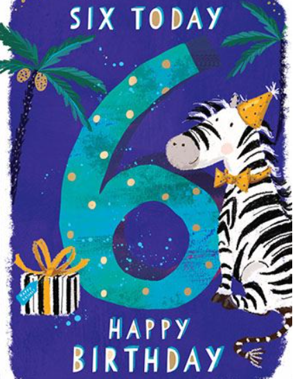 Click to view product details and reviews for Birthday Card Age 6 Zebra In Birthday Hat. Click to view product details and reviews for Birthday Card Age 6 Zebra In Birthday Hat.