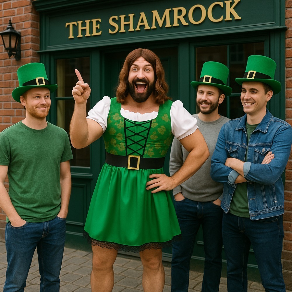Men's Green Irish Stag Do Dress + Wig