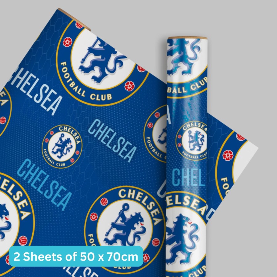 Chelsea Fc 2 Sheets & 2 Tags Gift Wrap