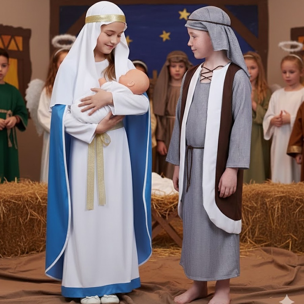 Kids Virgin Mary & Joseph Christmas Nativity Couples Costume