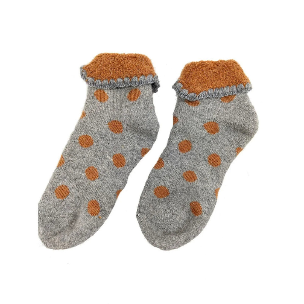 Childrens Cuffed Bed Socks Soft Wool Blend Girl's UK 10-13 - Grey Orange Spots