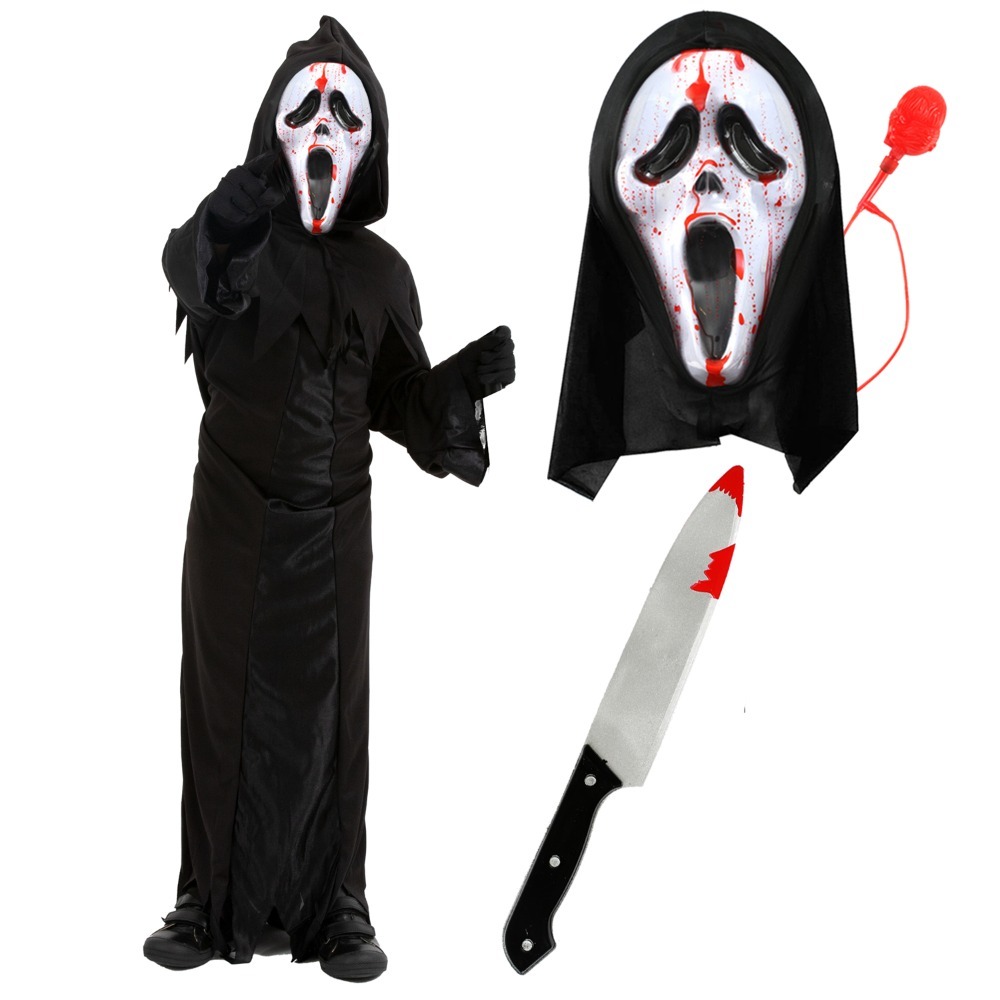 Click to view product details and reviews for Childs Screamer Costume Reaper Costume Blood Pump Mask Knife Prop Large.