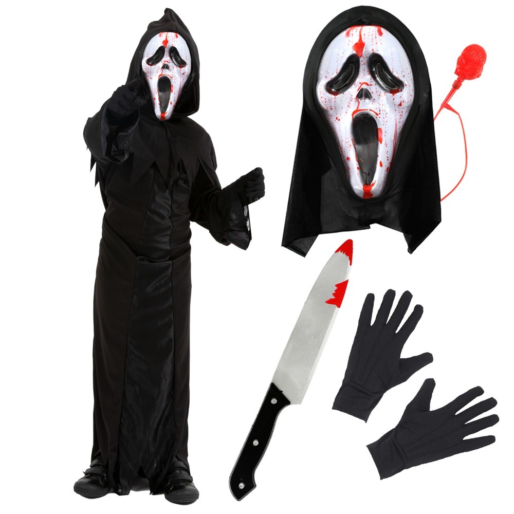 Click to view product details and reviews for Childs Screamer Costume Reaper Costume Blood Pump Mask Knife Prop Gloves Large.