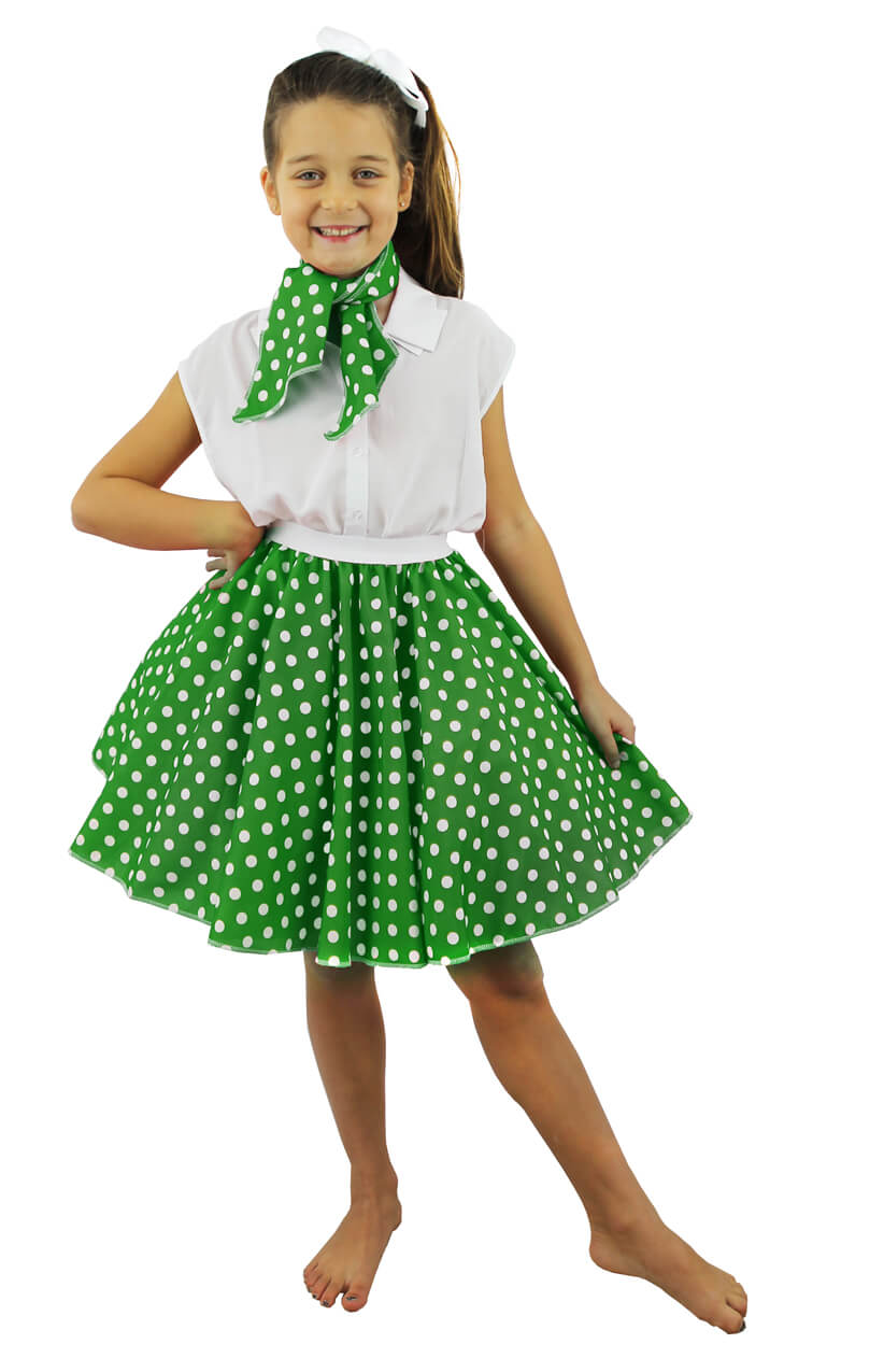 Childs Short Polka Dot Skirt Green/White Cazaar